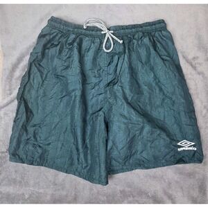 Vintage 1990s Soccer Shorts UMBRO Green L Nylon Baggy Style 2608 Futbol